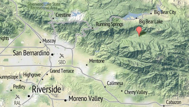 Map showing Glass Road in Big Bear region of California 