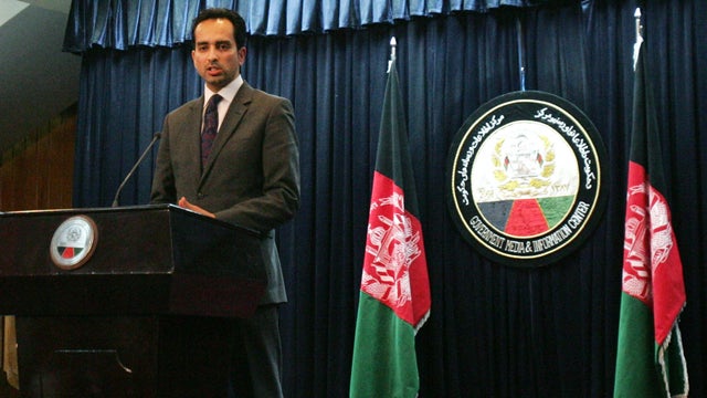 Afghanistan presidential spokesman Aimal Faizi speaks during a press conference in Kabul, Afghanistan, Sunday, Feb. 24, 2013. 