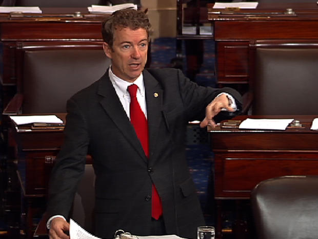 Sen. Rand Paul (R, Ken.) during what turned out to be almost 13-hour filibuster that ended at 12:39 a.m. EST March 7, 2013 against President Obama's nomination of John Brennan to head the CIA over White House policy on the use of drones. 