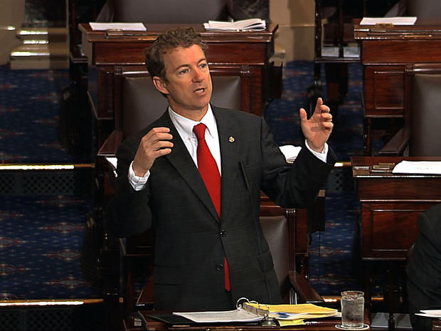 Sen. Rand Paul (R, Ken.) during what turned out to be almost 13-hour self-described filibuster that ended at 12:39 a.m. EST March 7, 2013 against President Obama's nomination of John Brennan to head the CIA over White House policy on the use of drones. 