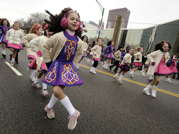 Dancers from the Tooromeen School of Dance perform during the St. Patrick's Day parade in Chicago March 16, 2013. 