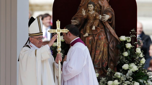 Pope Francis blesses the faithful in St. Peter's Square during his inaugural Mass 