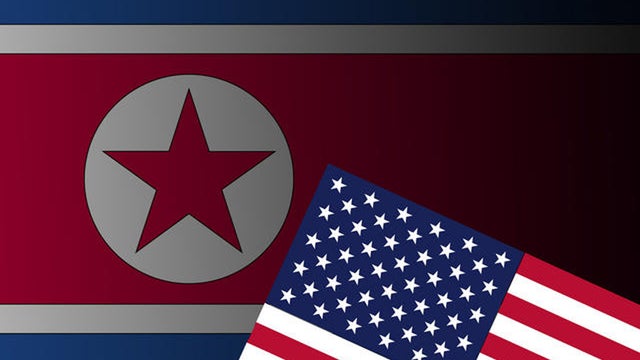 North Korea, U.S. flags 