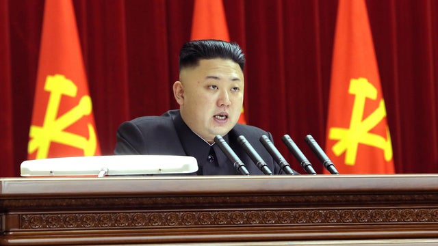 March 31, 2013 photo released by Korean Central News Agency (KCNA) and distributed in Tokyo April 1, 2013 by Korea News Service shows North Korean leader Kim Jong Un giving speech during plenary meeting of central committee of ruling Workers' Party in Pyo 