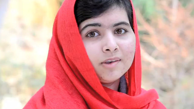 Malala Yousafzai, Pakistani teen shot by Taliban for advocating for girls' education, announcing first grant from fund named for her, in video from Britain seen by women's conference in New York, April 4, 2013. Teen shot by Taliban for advocating for girl 