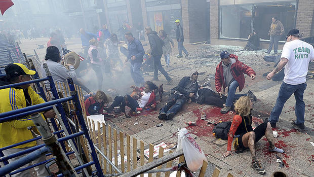 4/15: Bombs explode at the Boston Marathon; Coordinated explosions suggest some expertise 