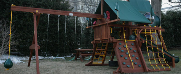 A newly installed swingset just outside 