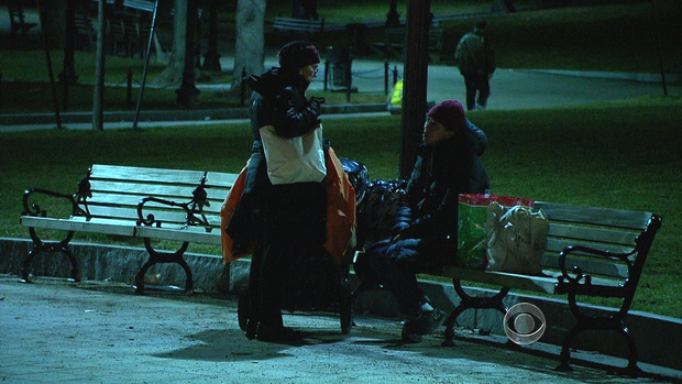Dr. Roseanne Means approaches a homeless woman in Boston. 