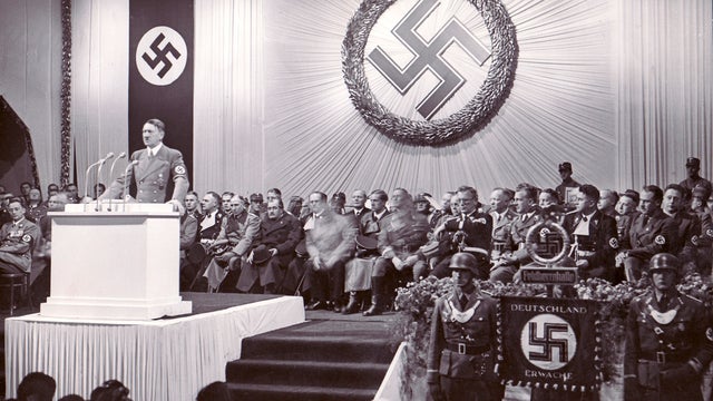 An archive photo of Adolf Hitler in December 1938 in Reichenberg, Germany. 