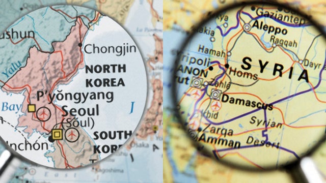 Map of Syria and North Korea 