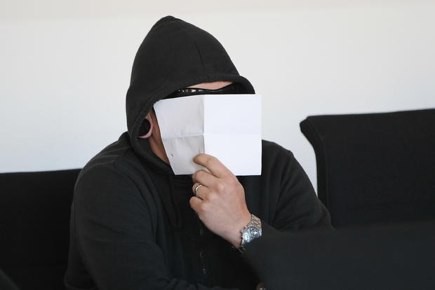 Peter W., former member of the outlawed neo-Nazi group Sturm 34, arrives for the reopening of the trial against him and four associates on May 4, 2012 in Dresden, Germany. The five are back in court to face charges of creating a criminal organization afte 