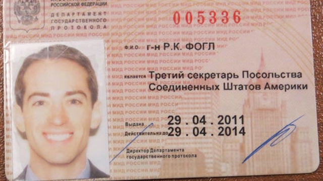 Purported Russian-issued diplomatic ID card of a U.S. man identified by Russian security services as Ryan Christopher Fogle 
