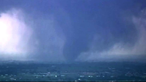 A tornado was spotted near Oklahoma Monday afternoon. Several twisters already ravaged the state Sunday, causing significant damaging and two deaths. 