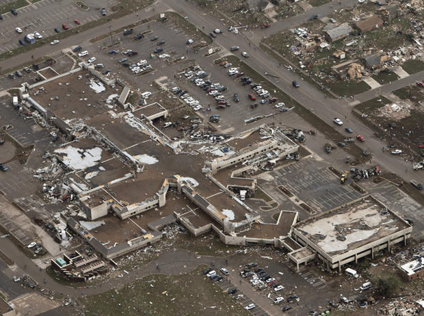 This aerial photo shows damage to Moore Medical Center after it was hit by a massive tornado in Moore, Okla. 