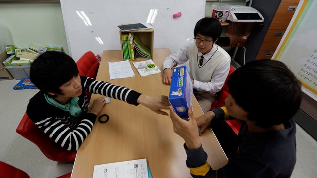 Young Korean defectors at their school in South Korea  