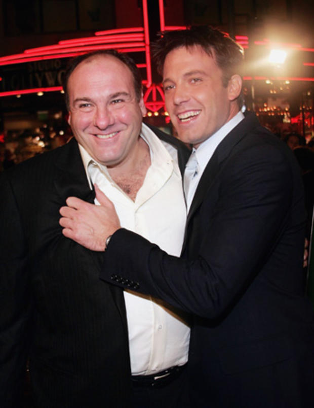 Actors James Gandolfini and Ben Affleck arrive for the premiere of their movie "Surviving Christmas" October 14, 2004 in Los Angeles, California. 