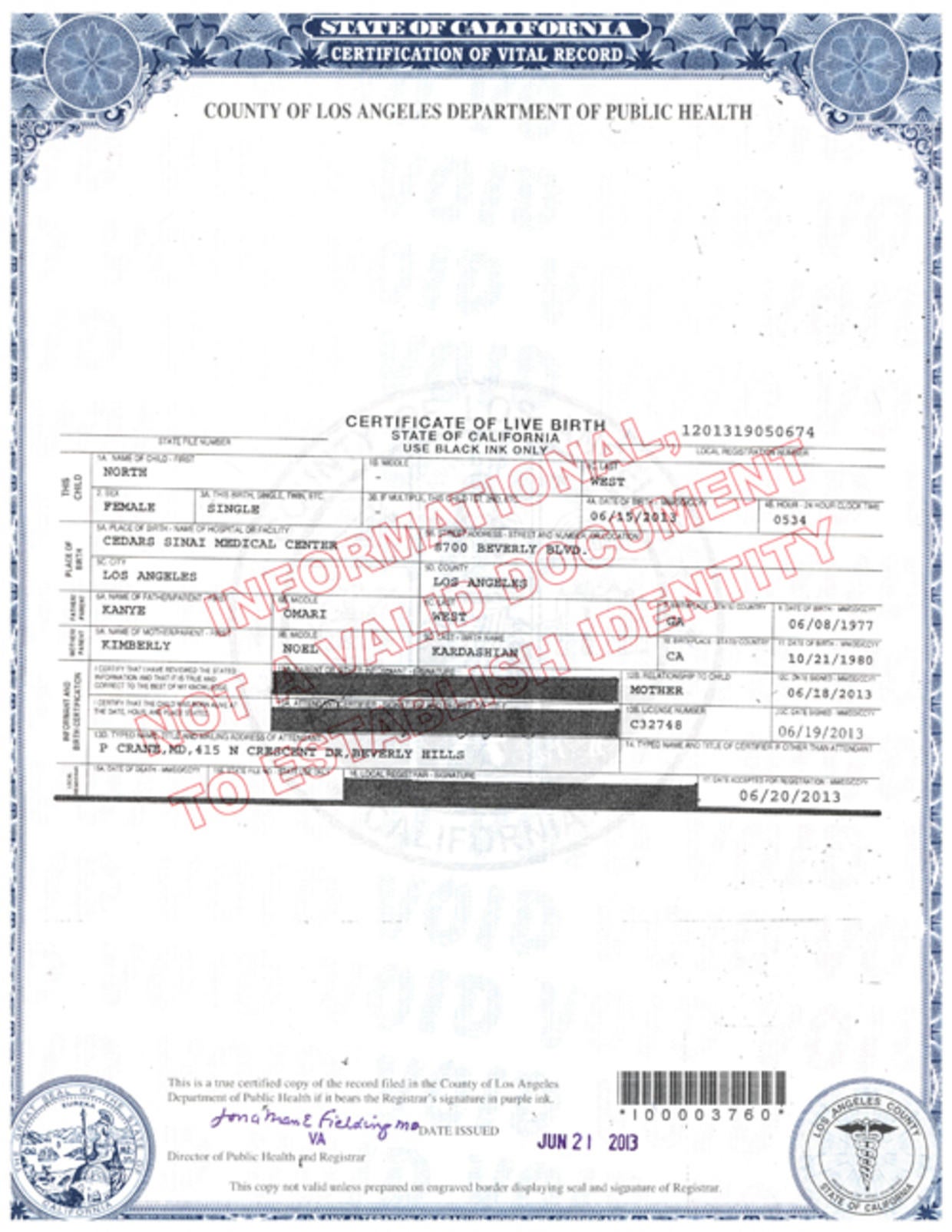 Kim Kardashian and Kanye West: See baby North's birth certificate - CBS