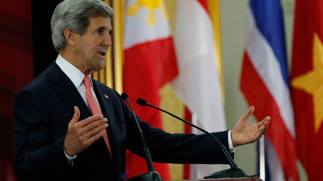 Secretary of State John Kerry speaks during a press conference at the ASEAN meeting in Brunei 