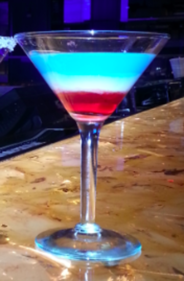 red, white, blue martini 