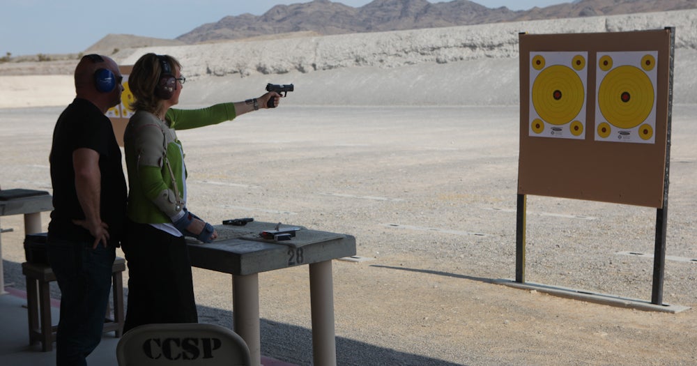 Gabrielle Giffords kicks off gun control campaign by shooting at firing