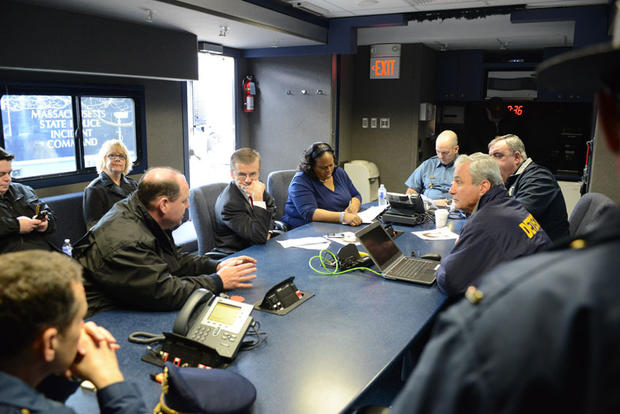 Federal, state, and local officials strategize as they search for Boston Bombing suspect Dzhokhar Tsarnaev. 