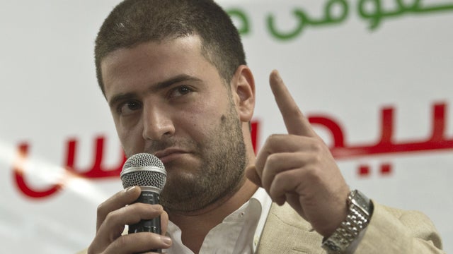 Osama Mohamed Morsi, son of Egypt's ousted president Mohamed Morsi, speaks during a press conference in Cairo 