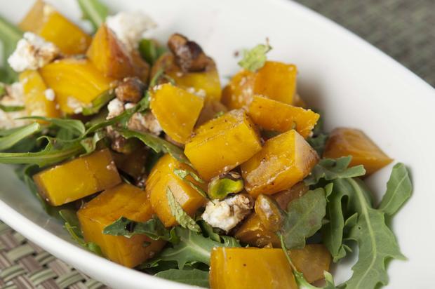Golden Beets with Goat Cheese and Pistachios_Crystal Grobe 