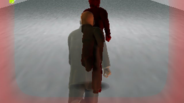 Edward Snowden runs by green USB sticks while being pursued by Agent Jake in the video game "Snowden Run 3D. 