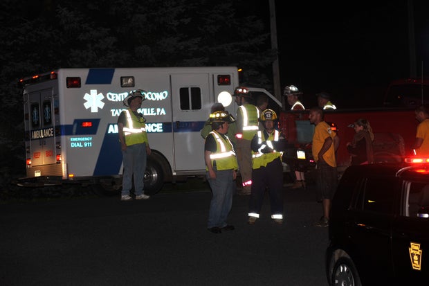 Emergency crews respond to a reported shooting at the Ross Township building, Monday, Aug. 5, 2013 in Saylorsburg, Pa. 