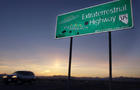 A car moves along the Extraterrestrial Highway near Rachel, Nev., April 10, 2002. 
