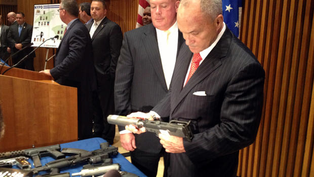 Police Commissioner Ray Kelly With Guns Seized In Largest Bust In NYC 