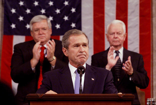 President George W. Bush receives a standing ovation from the joint session of congress 