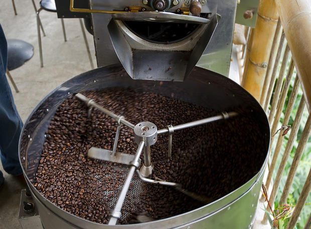 Coffee beans are roasted at the Hacienda 