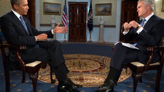 Scott Pelley interviews President Obama at the White House on Sept. 9, 2013. 