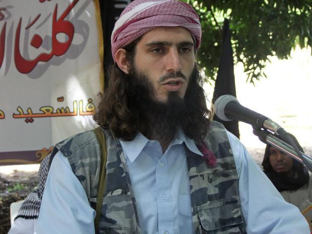 American-born Islamist militant Omar Hammami addresses a press conference of the militant group al-Shabab at a farm in southern Mogadishu's Afgoye district in Somalia May 11, 2011. 