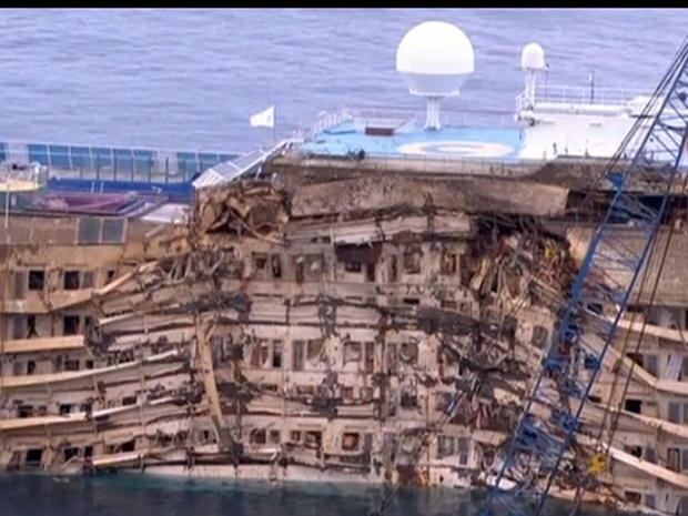 Costa Concordia cruise liner on Sept. 17, 2013, shortly after it was pulled upright in waters off Italy 20 months after deadly shipwreck 