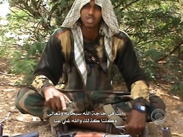 An English-speaking operative of Somali terror group al-Shabab is seen in an Internet recruitment video. 