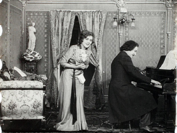 This image provided by Keene State College shows frames of a 1911 movie with actress Mary Pickford. The film was discovered in a New Hampshire barn and is undergoing restoration. 