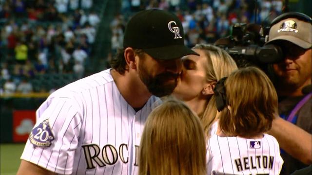 Todd Helton of the Colorado Rockies is joined by his wife Christy