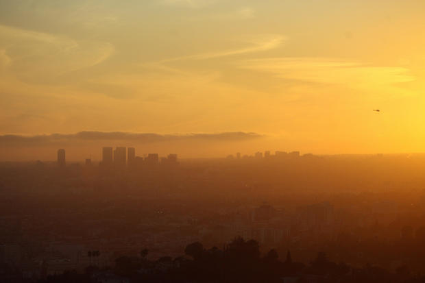 View of the sunset on Los Angeles from t 