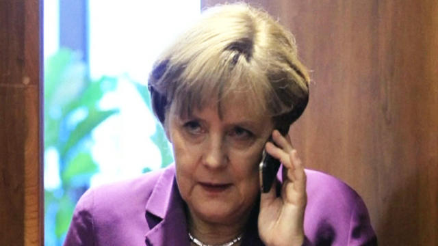 Germany's Chancellor Angela Merkel is seen speaking on her phone in this file photo 