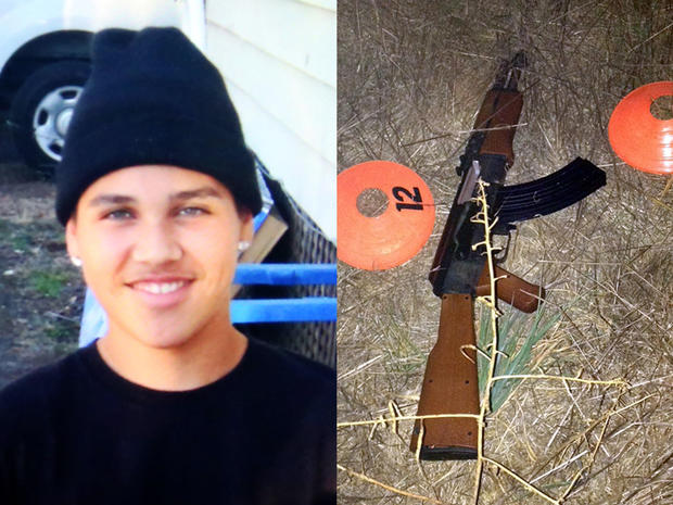 Andy Lopez and the replica assault rifle the 13-year-old was holding when he was shot and killed by two Sonoma County deputies in Santa Rosa, Calif., Oct. 22, 2013, are seen in this combination of pictures provided by the family via The Press Democrat and the Sonoma County Sheriff's Department. 