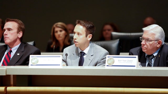 Members of the Criminal Justice Subcommittee, Rep. Michael Philip Clelland, D, Rep. Dave Kerner, D, and Rep. Charles E. Van Zant, R, listen during the "Stand Your Ground Hearing" at The State Capital Building in Tallahassee, Fla., Nov, 7, 2013. 