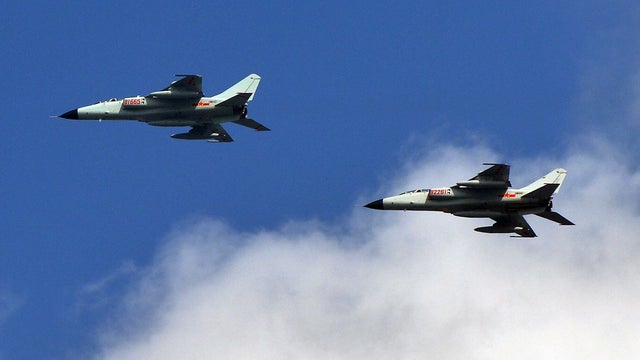 Chinese People's Liberation Army (PLA) fighter jets leaving their base in Shanghai 