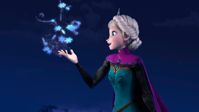 Elsa the Snow Queen, voiced by Idina Menzel, in a scene from the animated feature "Frozen." 