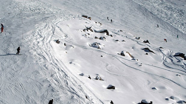 The French Alps ski resort of Meribel and the rocks between the slopes where former seven-time Formula One champion Michael Schumacher injured his head during a ski accident are seen Jan. 7, 2014. 