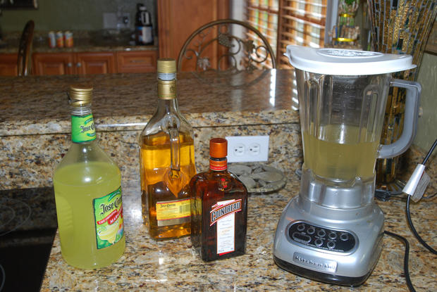 Bottles ofd alcohol in Caryn Kelley's kitchen 