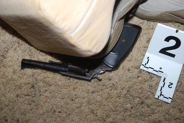 A .9mm gun found in Caryn Kelley's bedroom 