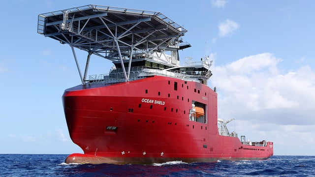 In April 4, 2014 photo provided by Australian Defense Force, the Australian Defense vessel Ocean Shield tows a pinger locator during the search in the southern Indian Ocean for the "black boxes" from missing Malaysia Airlines Flight 370 