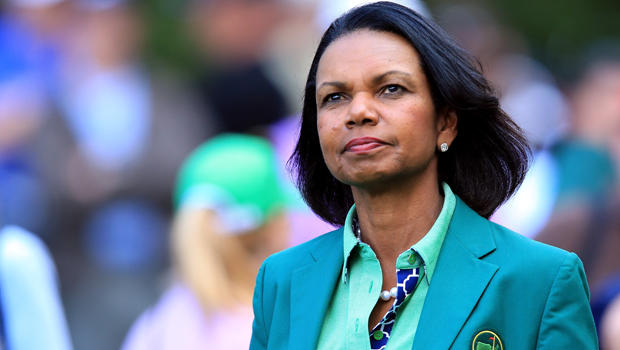 Condoleezza Rice, former secretary of state and current Augusta National member, attends the 2014 Par 3 Contest prior to the start of the 2014 Masters Tournament at Augusta National Golf Club April 9, 2014, in Augusta, Georgia. 